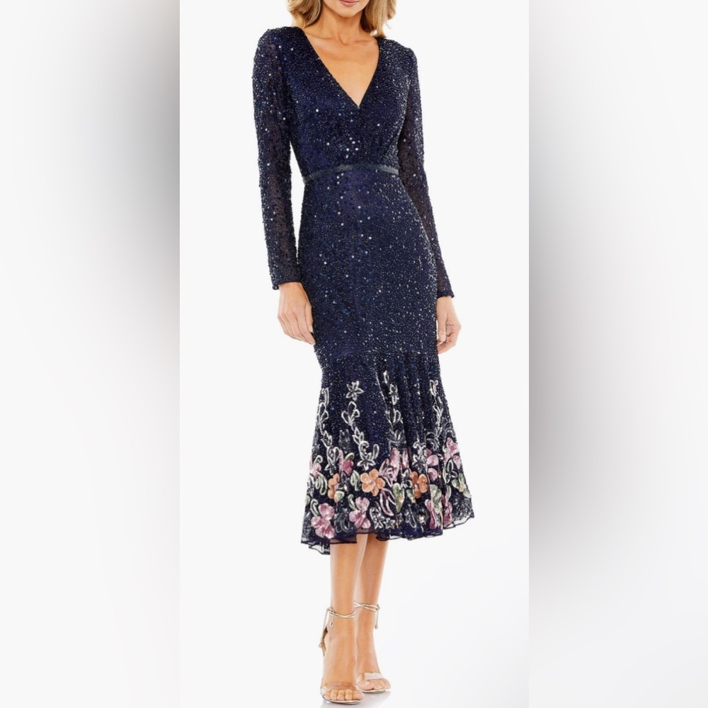 Mac Duggal Wrap Long Sleeve Tea Length Dress s22 - Picture 1 of 5